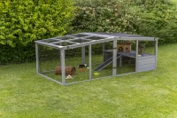 Freilaufgehege XL mit Abdeckung, Holz, grau 233x79x116 cm