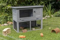 Kleintierstall mit Freilaufgehege, grau 116x97x63 cm