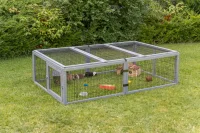 Freilaufgehege mit Abdeckung, Holz, grau 174x48x109